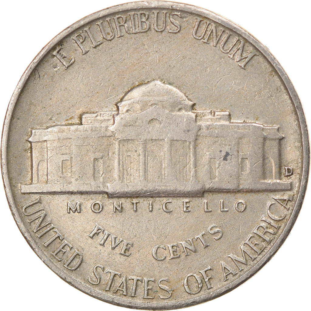 Coin, United States, Jefferson Nickel, 5 Cents, 1953, U.S. Mint, Denver