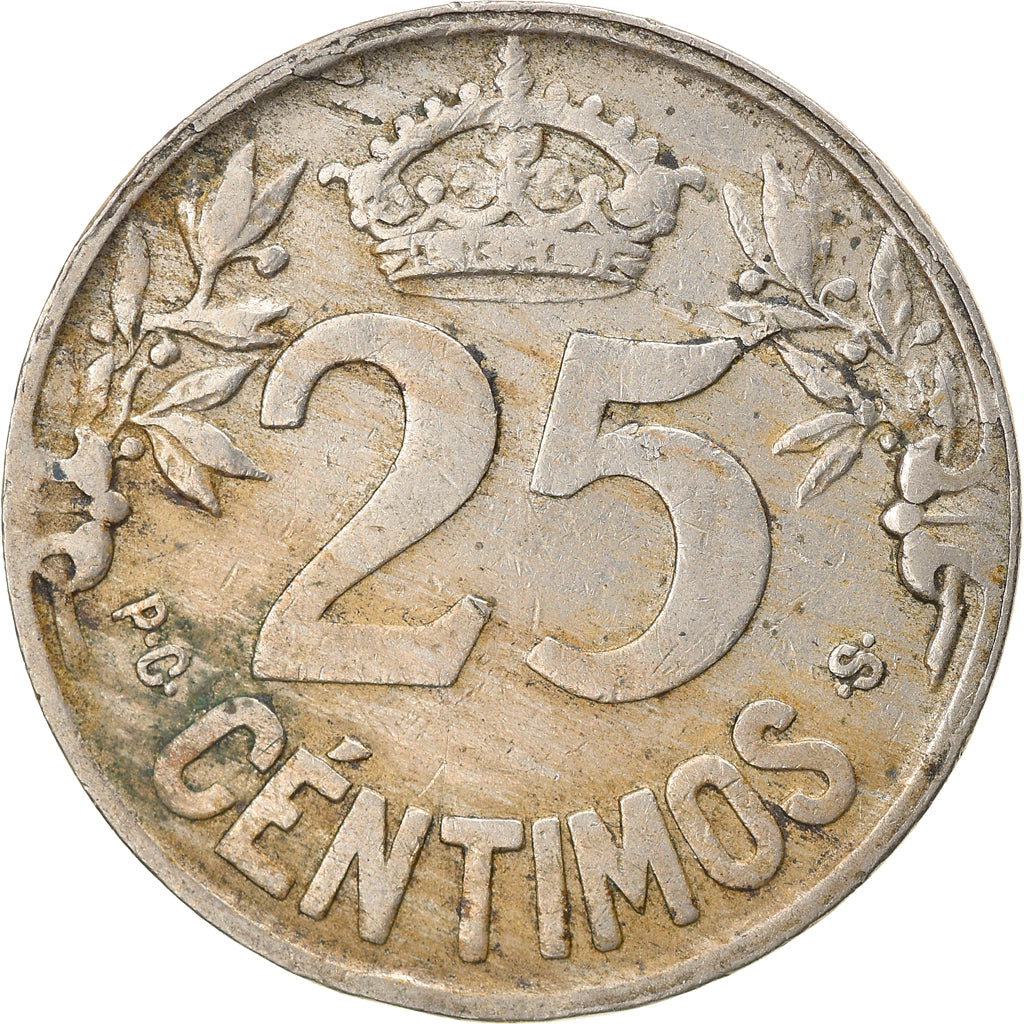 Coin, Spain, 25 Centimos, 1925, Caraba, EF(40-45), Copper-nickel, KM:740