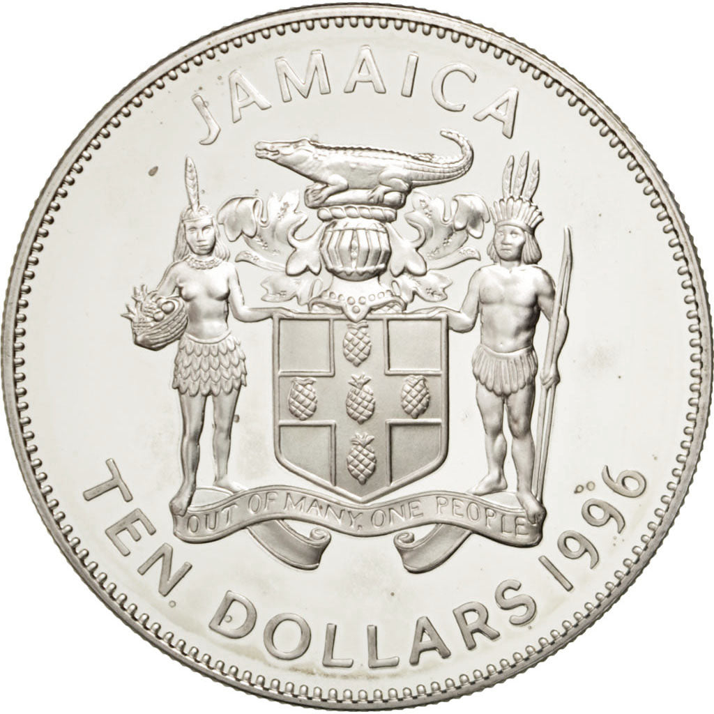 JAMAICA, 10 Dollars, 1996, KM #176, MS(64), Silver, 28.50