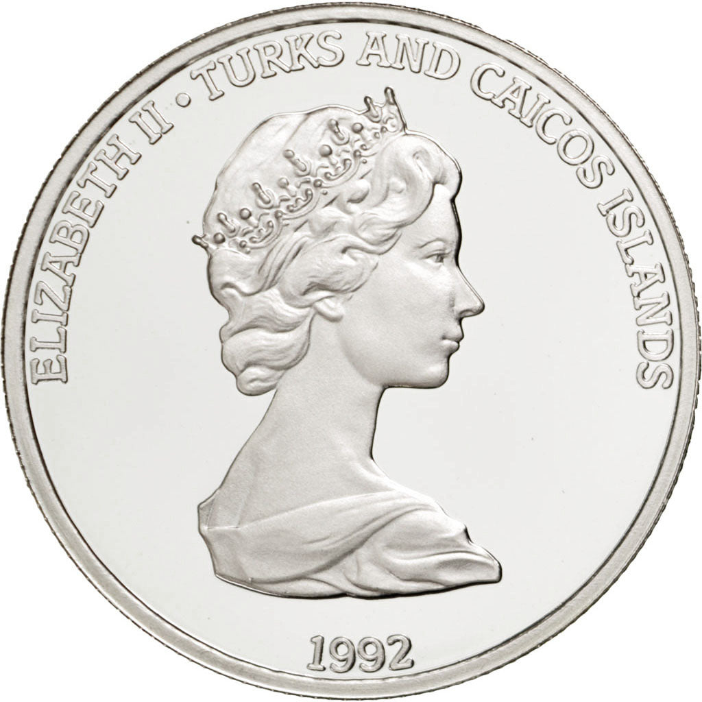 Turks e Caicos, Elizabeth II, 20 Crowns, 1992, SPL+, Argento, KM:67.3