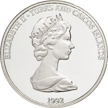 Turks e Caicos, Elizabeth II, 20 Crowns, 1992, SPL+, Argento, KM:67.3