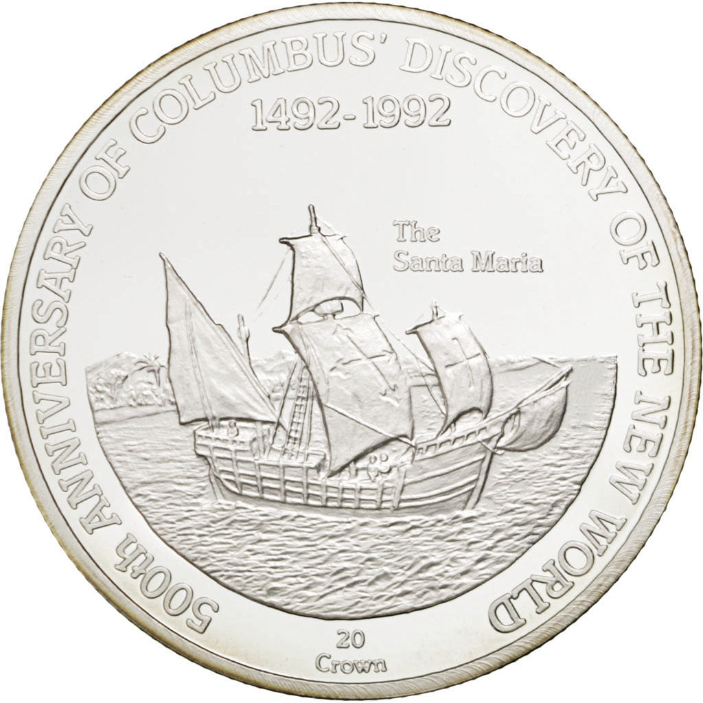 Turks e Caicos, Elizabeth II, 20 Crowns, 1992, SPL+, Argento, KM:67.3