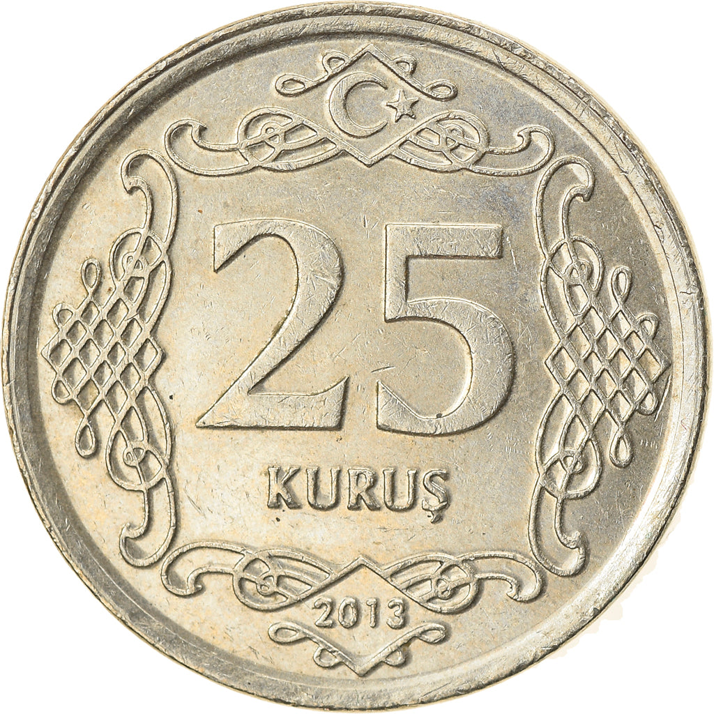 Moneta, Turcja, 25 Kurus, 2013, EF(40-45), Miedź-Nikiel-Cynk