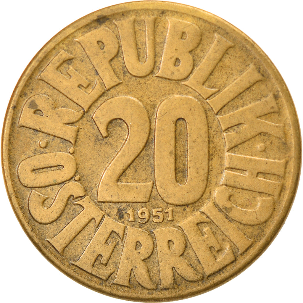 Coin, Austria, 20 Groschen, 1951, EF(40-45), Aluminum-Bronze, KM:2877