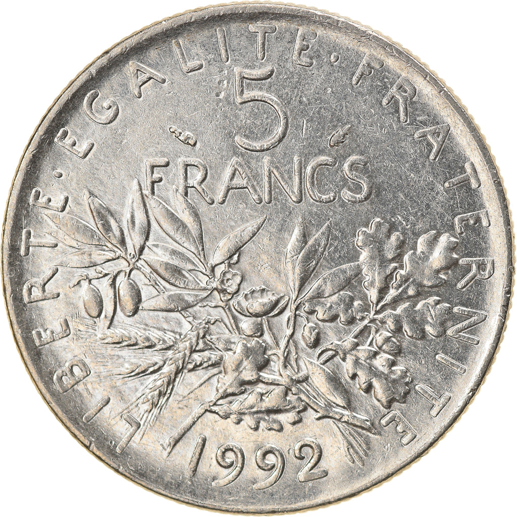 Coin, France, 5 Francs, 1992, EF(40-45), Cupro-nickel, KM:926a.1, Gadoury:771