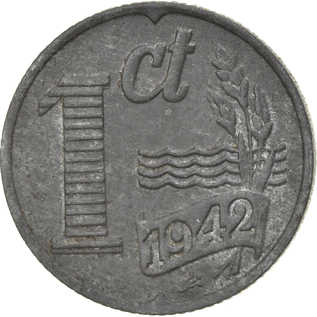 Coin, Netherlands, Wilhelmina I, Cent, 1942, AU(50-53), Zinc, KM:170