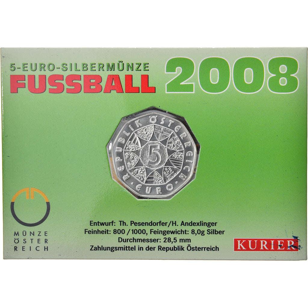 Austria, 5 Euro, 2008, Silbermunze Fussball 2008, MS(65-70), Silver, KM:3164