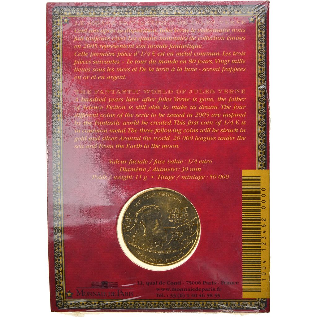 França, Monnaie de Paris, 1/4 Euro, Jules Verne, 2005, MS(65-70)
