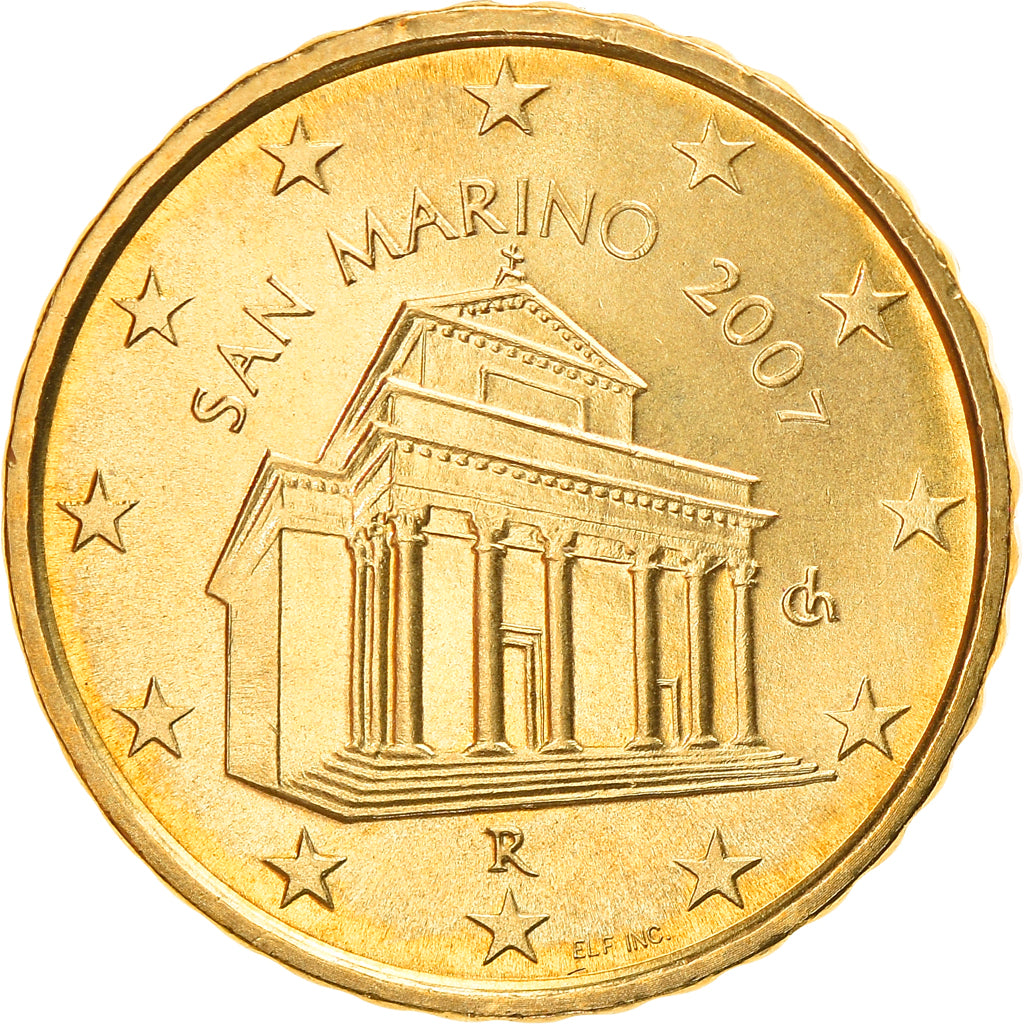 San Marino, 10 Euro Cent, 2007, Rome, EF(40-45), Brass, KM:443