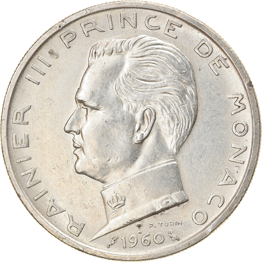 Coin, Monaco, Rainier III, 5 Francs, 1960, AU(50-53), Silver, KM:141, Gadoury:MC