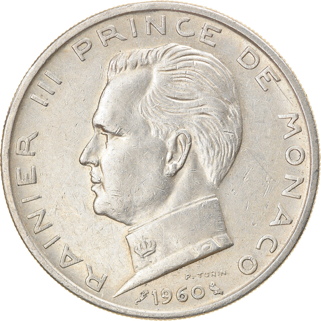Coin, Monaco, Rainier III, 5 Francs, 1960, AU(50-53), Silver, KM:141, Gadoury:MC