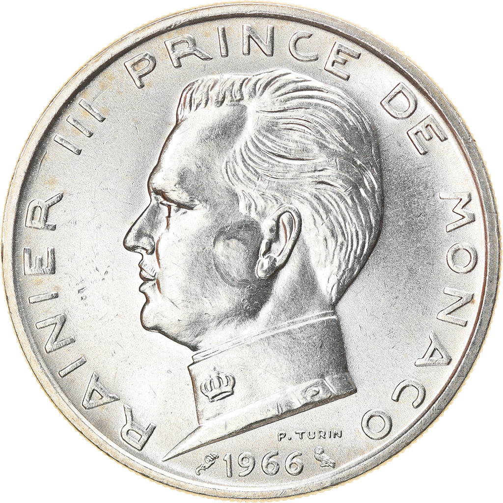 Coin, Monaco, Rainier III, 5 Francs, 1966, AU(55-58), Silver, KM:141