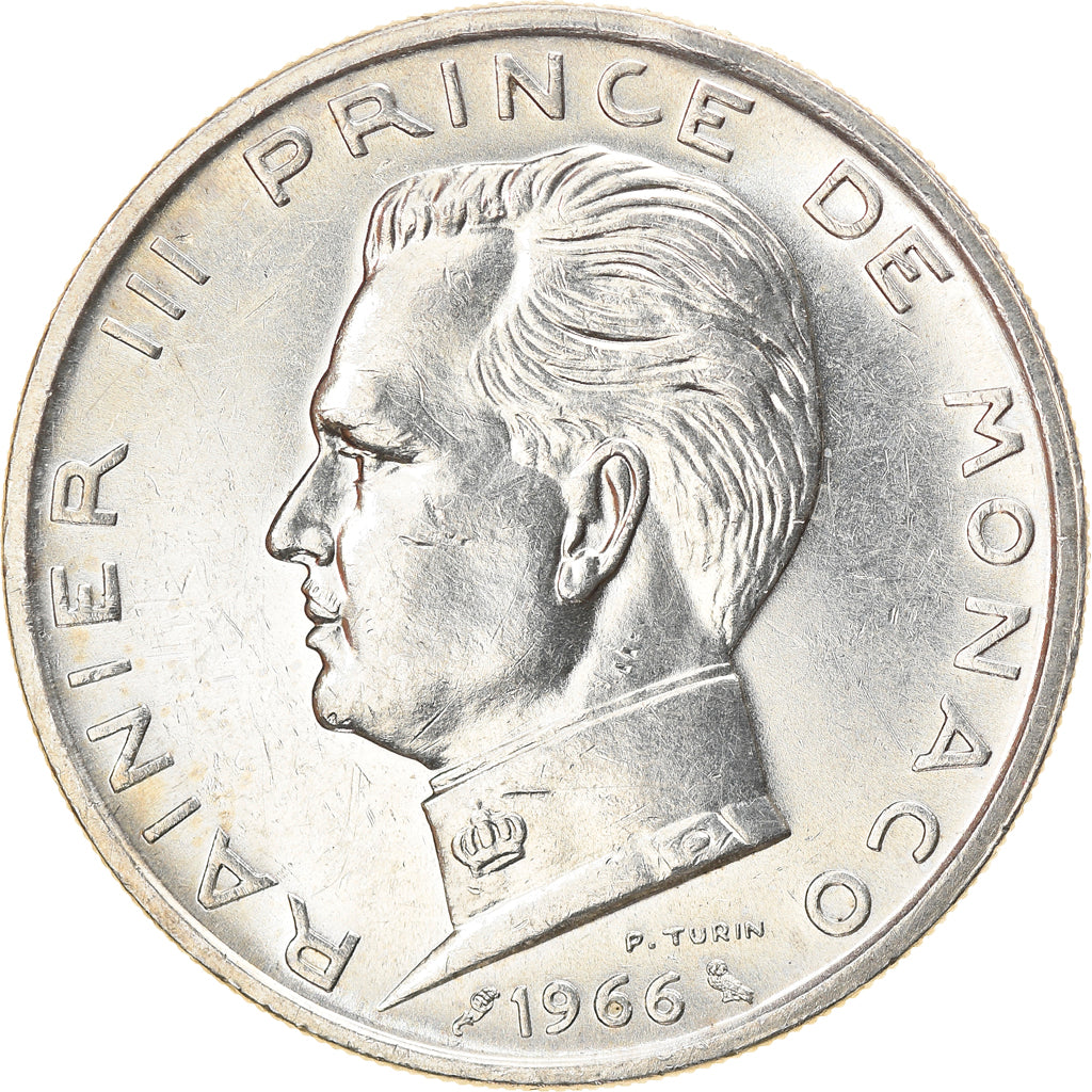 Coin, Monaco, Rainier III, 5 Francs, 1966, AU(50-53), Silver, KM:141