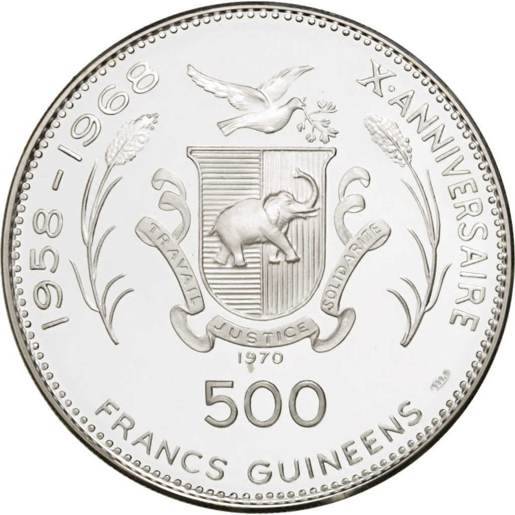 Moneta, Guinea, 500 Francs, 1970, SPL+, Argento, KM:27