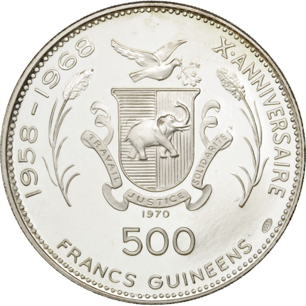 Moneta, Guinea, 500 Francs, 1970, SPL, Argento, KM:24