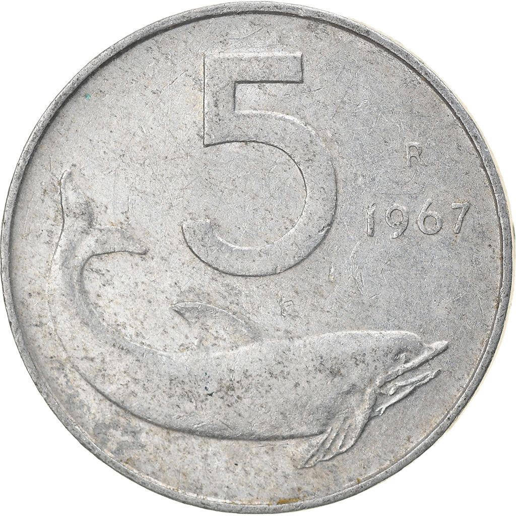 Moeda, Itália, 5 Lire, 1967, Rome, VF(20-25), Alumínio, KM:92