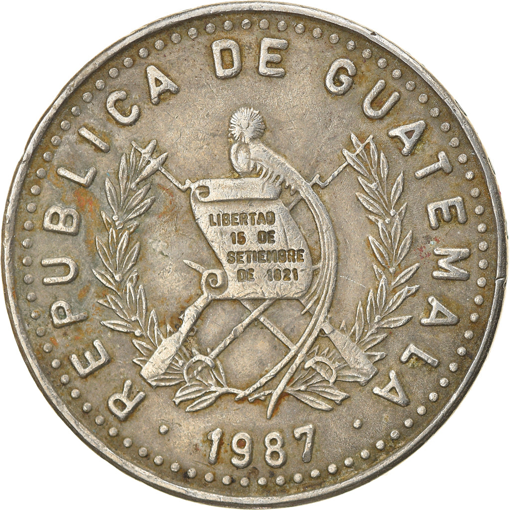 Coin, Guatemala, 25 Centavos, 1987, EF(40-45), Copper-nickel, KM:278.5