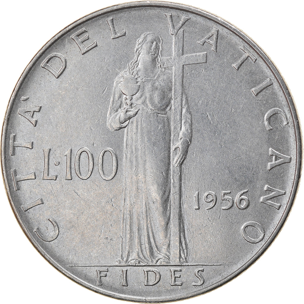 Monnaie, Cité du Vatican, Pius XII, 100 Lire, 1956, TTB+, Stainless Steel