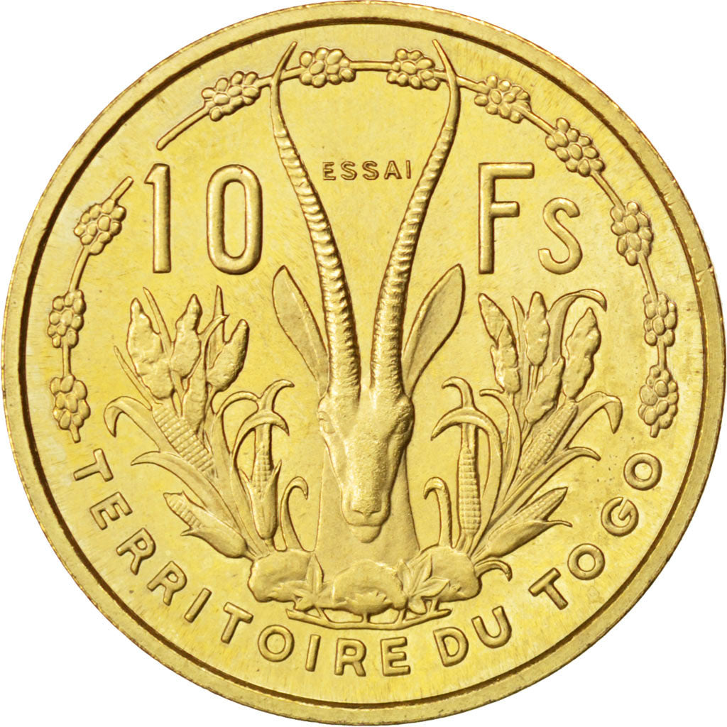 TOGO, 10 Francs, 1956, Paris, KM #E7, AU(55-58), Bronze-Aluminium, Lecompte...