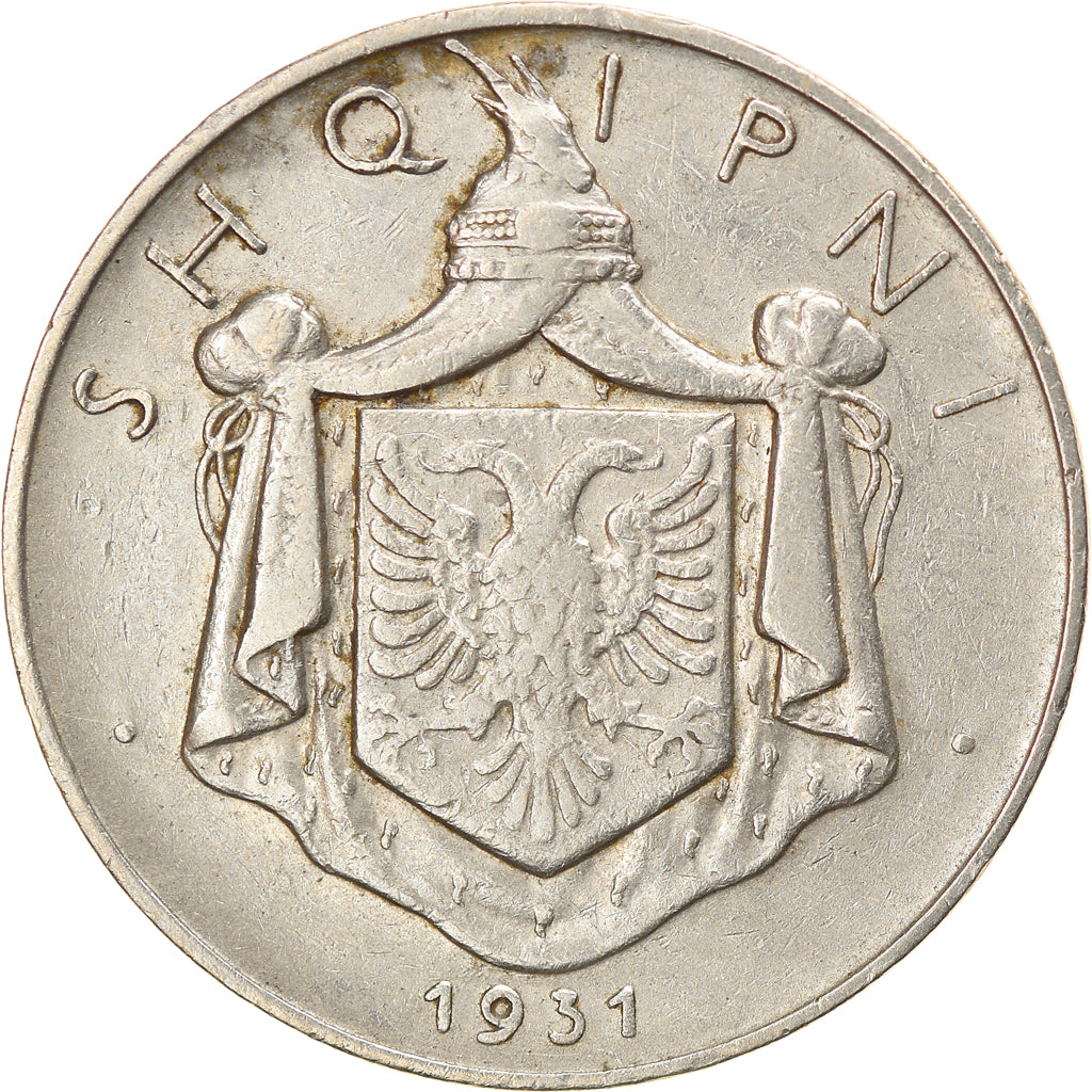 Coin, Albania, Zog I, 1/2 Lek, 1931, EF(40-45), Nickel, KM:13