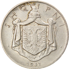 Coin, Albania, Zog I, 1/2 Lek, 1931, EF(40-45), Nickel, KM:13