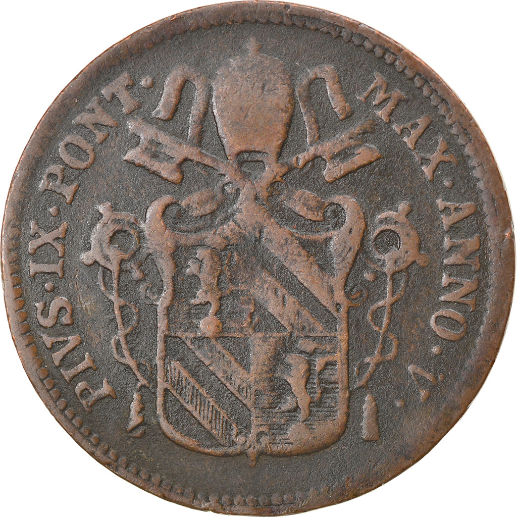 Münze, Italien Staaten, PAPAL STATES, Pius IX, Baiocco, 1850, Roma, S+, Kupfer