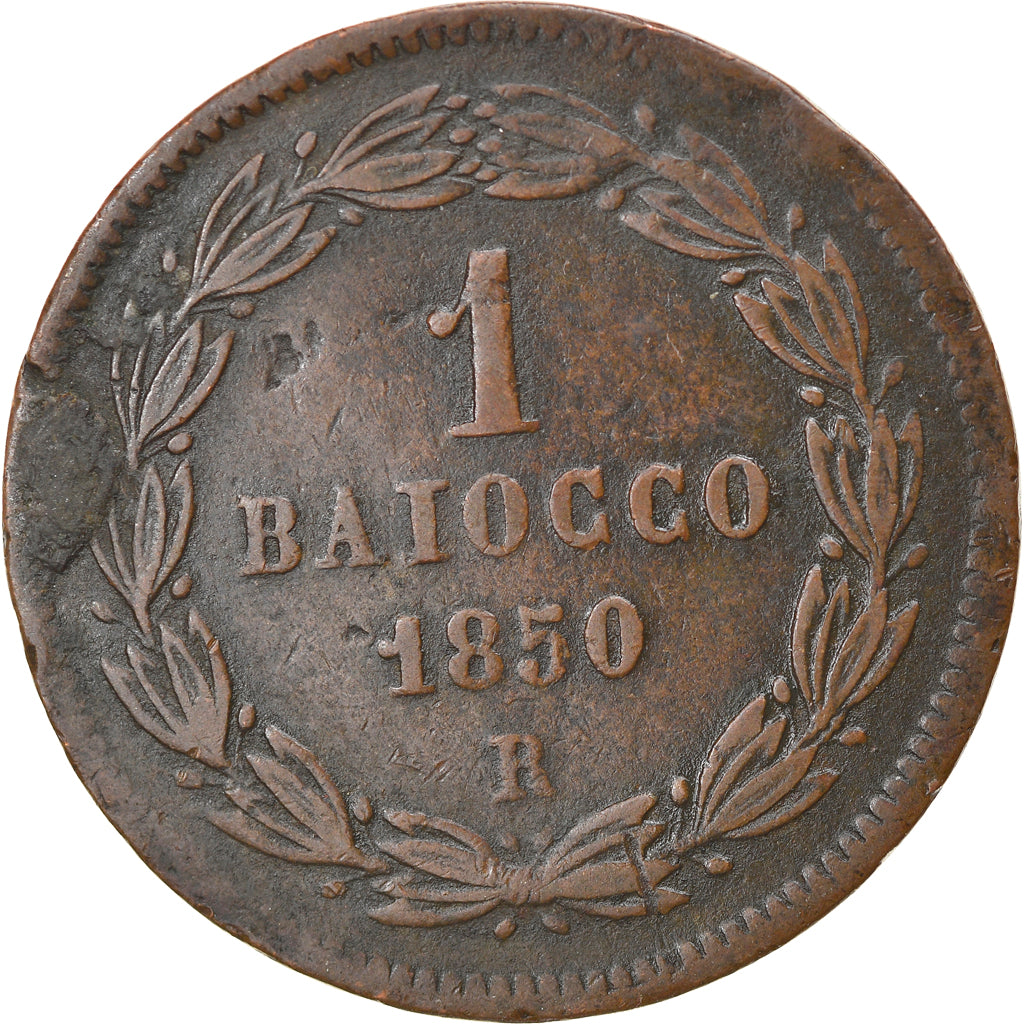 Münze, Italien Staaten, PAPAL STATES, Pius IX, Baiocco, 1850, Roma, S+, Kupfer