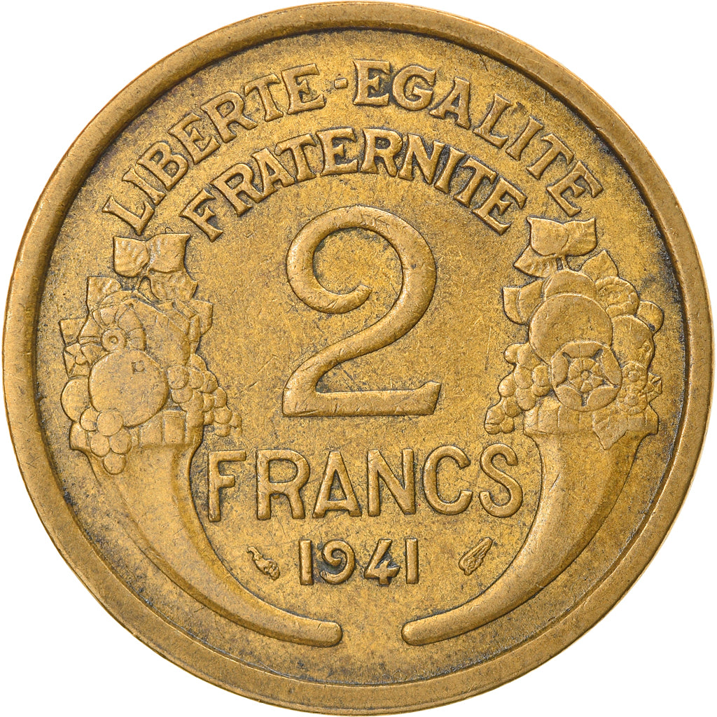 Moeda, França, Morlon, 2 Francs, 1941, Paris, VF(30-35), Alumínio-Bronze