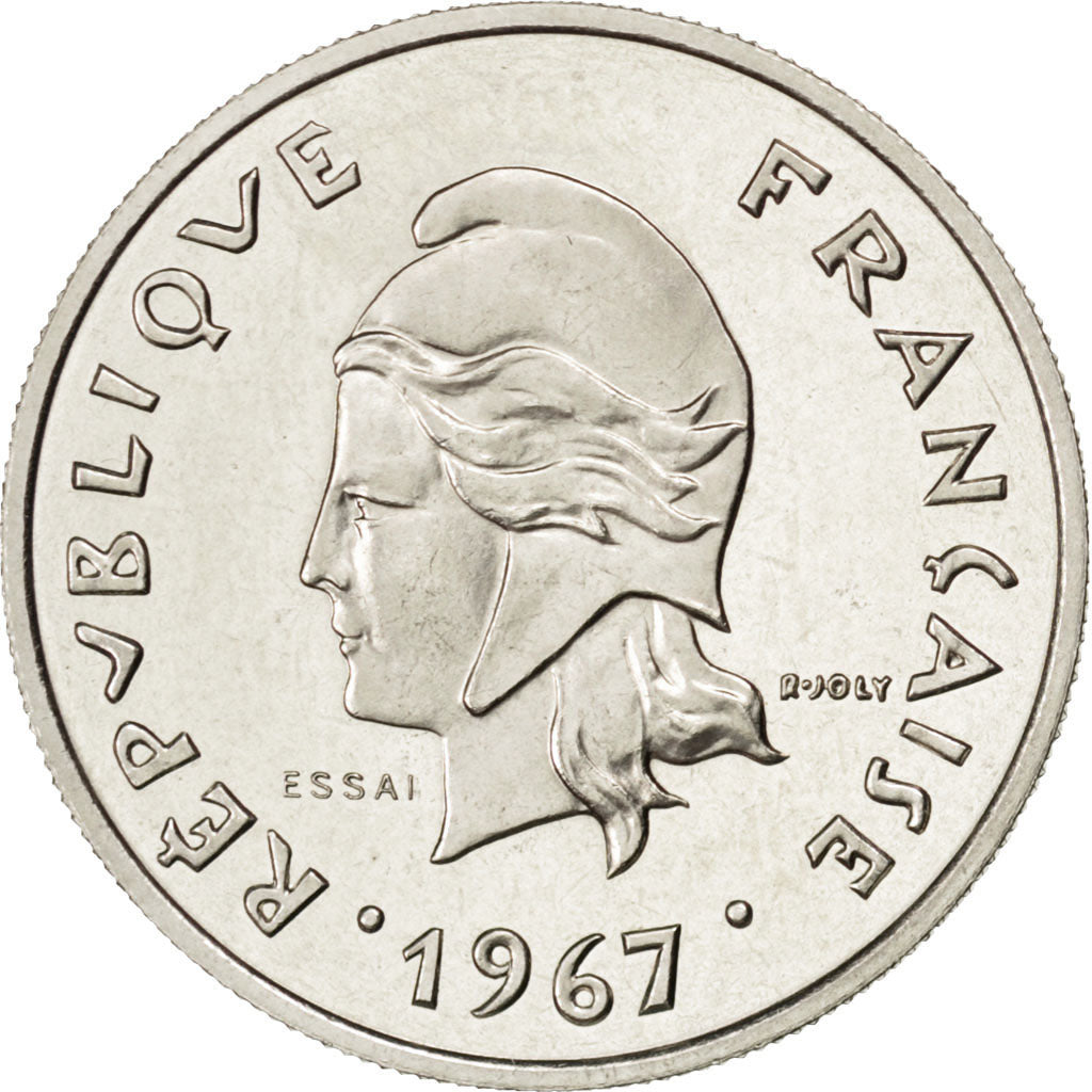 FRENCH POLYNESIA, 10 Francs, 1967, KM #E1, MS(60-62), Nickel, Lecompte #67, 6.00
