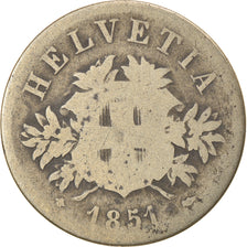 Coin, Switzerland, 20 Rappen, 1851, Strasbourg, VF(20-25), Billon, KM:7