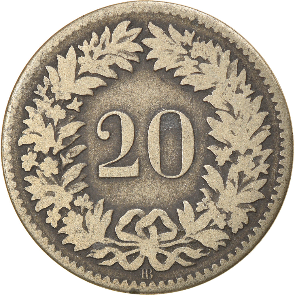 Coin, Switzerland, 20 Rappen, 1851, Strasbourg, VF(20-25), Billon, KM:7
