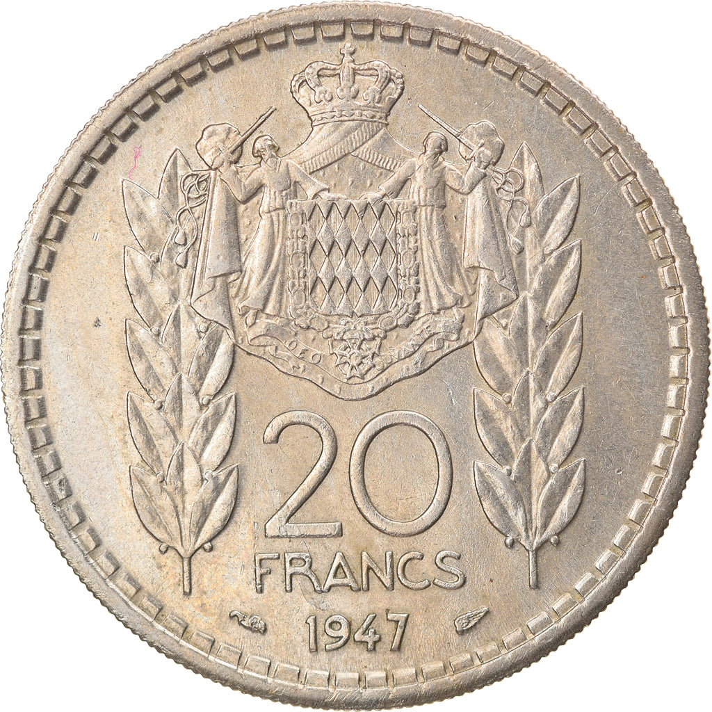 Monnaie, Monaco, Louis II, 20 Francs, Vingt, 1947, Paris, TB+, Copper-nickel