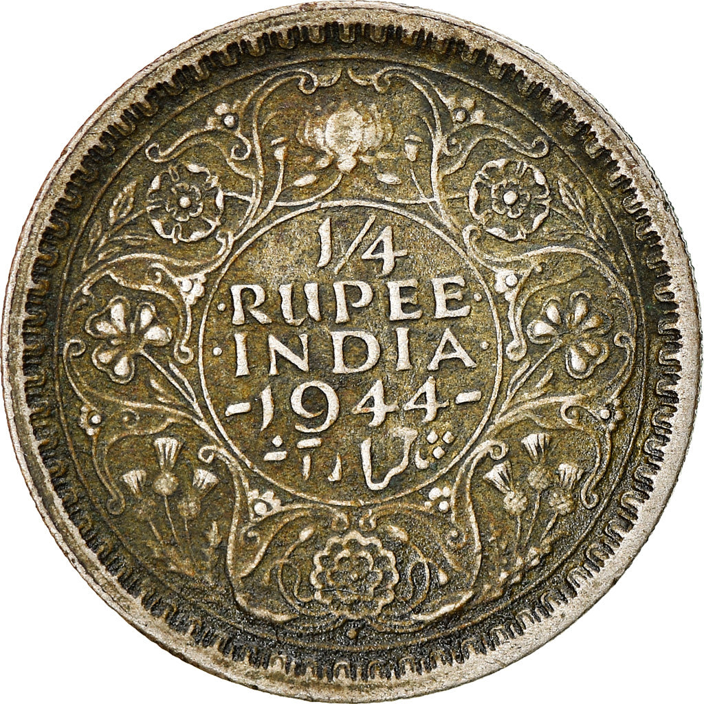 Coin, INDIA-BRITISH, George VI, 1/4 Rupee, 1944, Bombay, VF(30-35), Silver