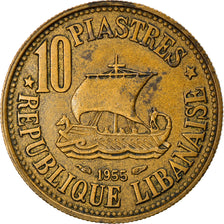 Coin, Lebanon, 10 Piastres, 1955, Paris, VF(30-35), Aluminum-Bronze, KM:23