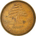 Moneda, Líbano, 5 Piastres, 1970, BC+, Níquel - latón, KM:25.1