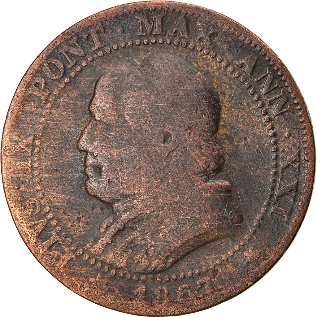 Munten, Italiaanse staten, PAPAL STATES, Pius IX, Soldo, 5 Centesimi, 1867