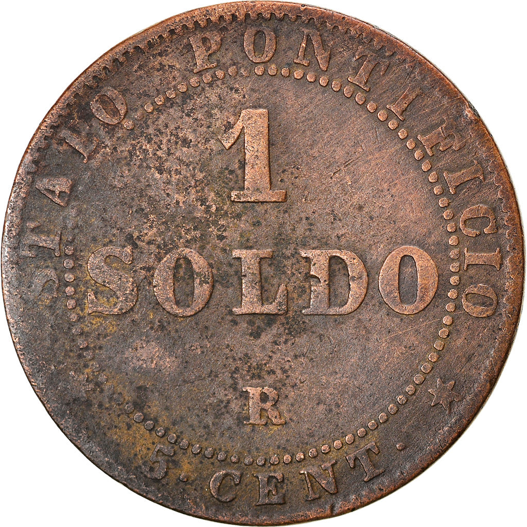 Munten, Italiaanse staten, PAPAL STATES, Pius IX, Soldo, 5 Centesimi, 1867