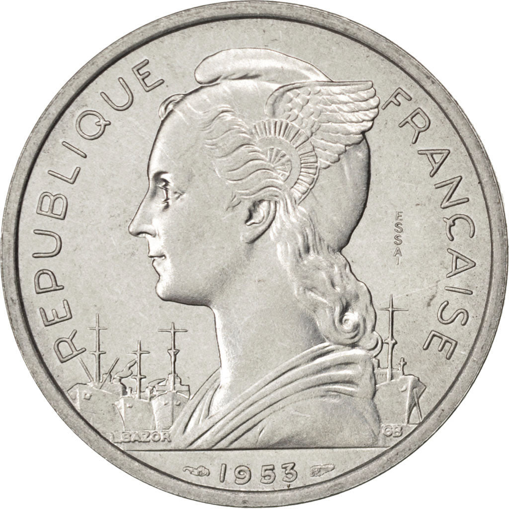 MADAGASCAR, 5 Francs, 1953, Paris, KM #E3, AU(55-58), Aluminum, Lecompte #105,..