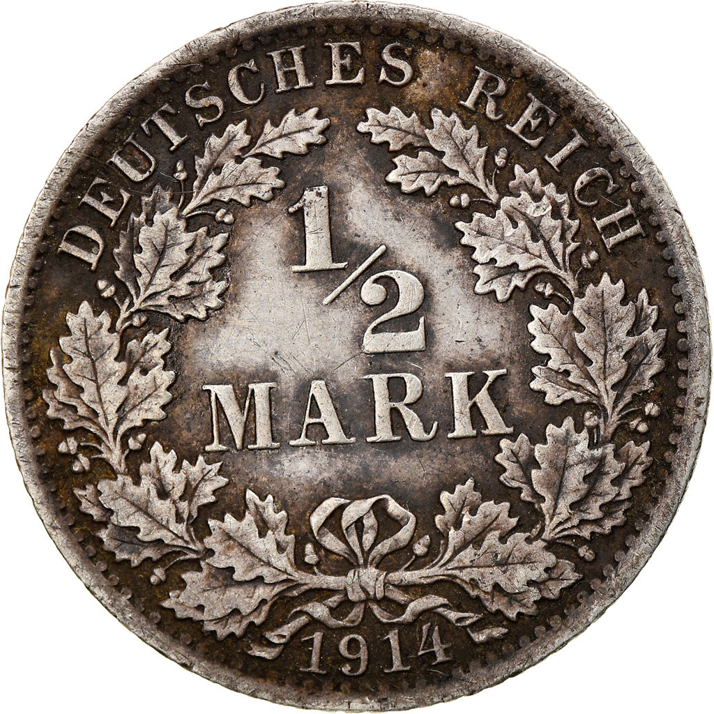 Coin, GERMANY - EMPIRE, 1/2 Mark, 1914, Berlin, EF(40-45), Silver, KM:17