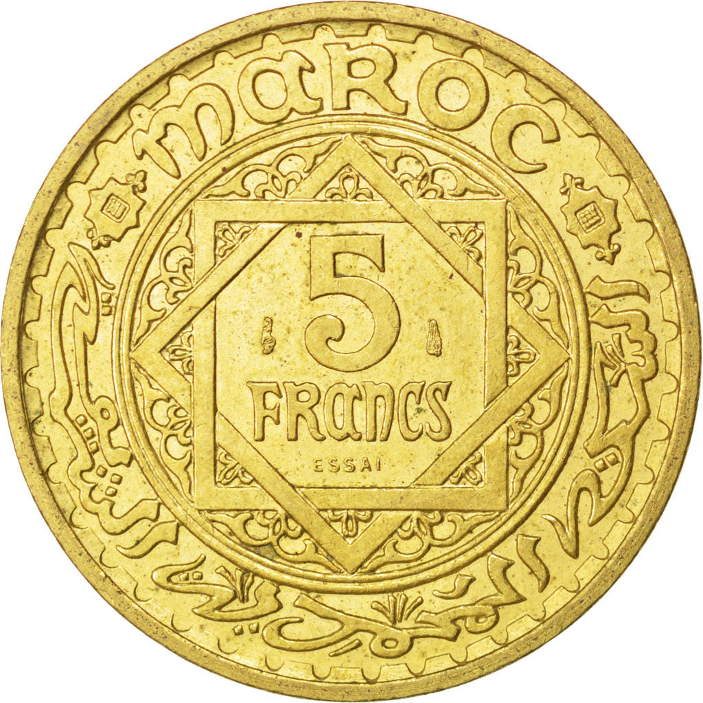 Marocco, 5 Francs, 1945, Paris, BB, Alluminio-bronzo, KM:E34, Lecompte:242