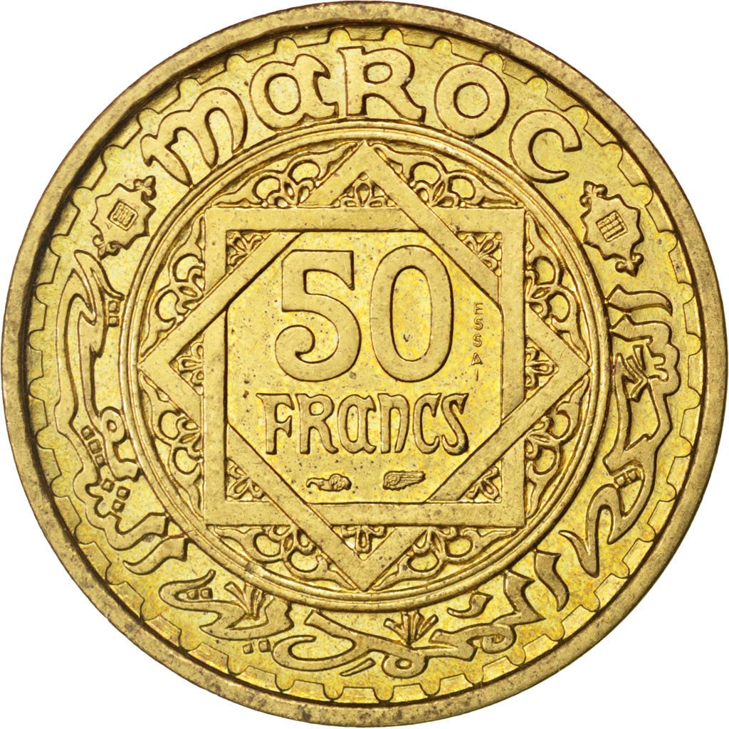 MOROCCO, 50 Francs, 1951, Paris, KM #E43, MS(60-62), Aluminum-Bronze, Lecompte..