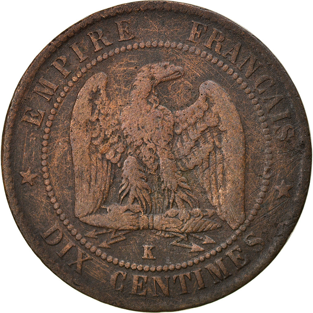 Moneda, Francia, Napoleon III, Napoléon III, 10 Centimes, 1861, Bordeaux, BC+
