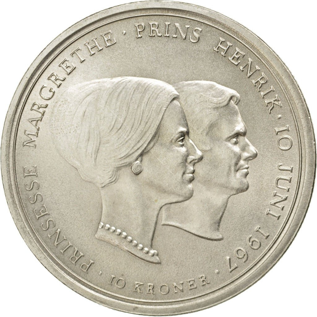 DENMARK, 10 Kroner, 1967, Copenhagen, KM #856, MS(60-62), Silver, 36, 20.62