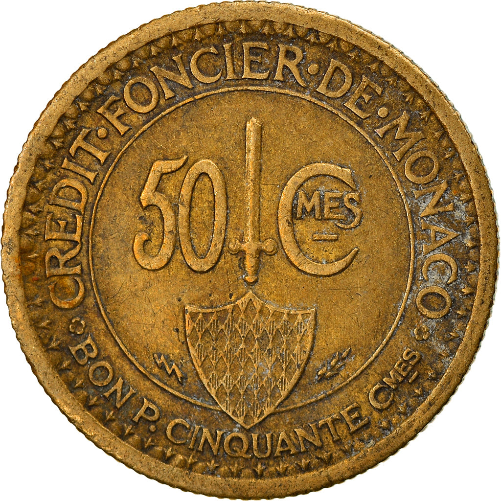 Coin, Monaco, Louis II, 50 Centimes, 1926, Poissy, VF(30-35), Aluminum-Bronze