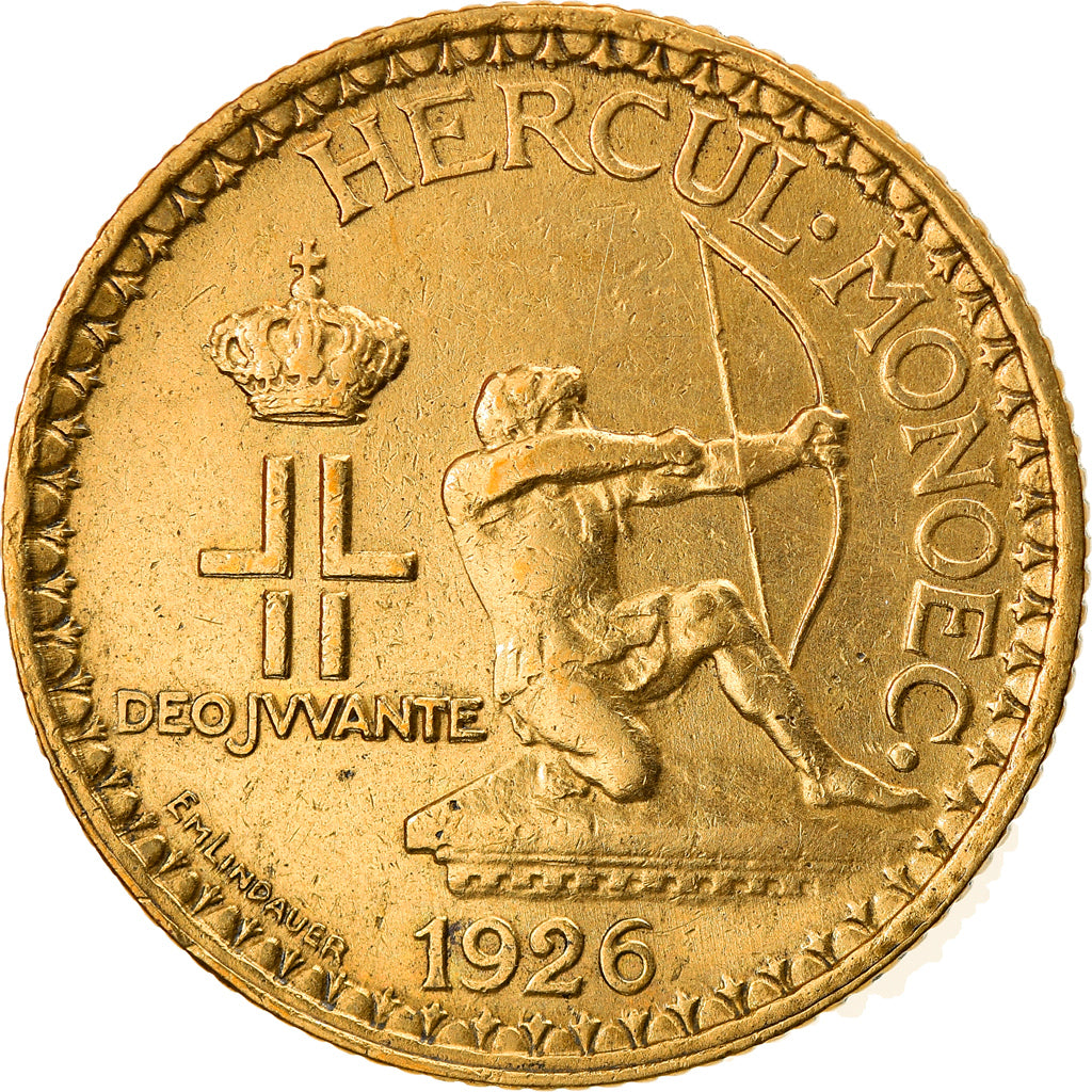 Coin, Monaco, Louis II, 2 Francs, 1926, Poissy, EF(40-45), Aluminum-Bronze