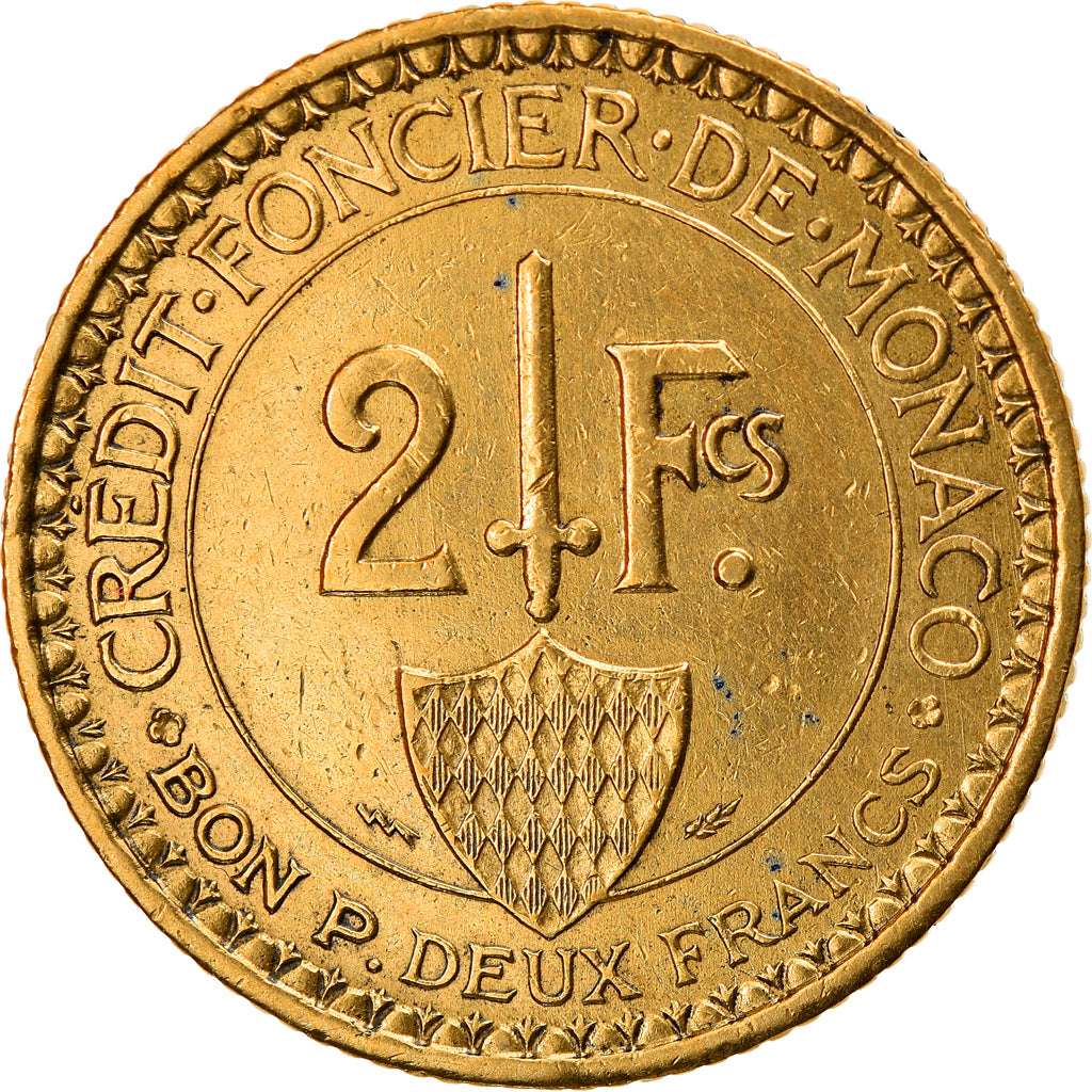 Coin, Monaco, Louis II, 2 Francs, 1926, Poissy, EF(40-45), Aluminum-Bronze