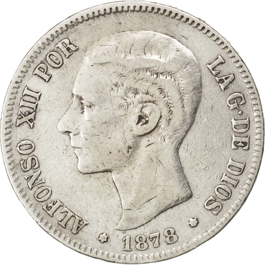 Coin, Spain, Alfonso XII, 5 Pesetas, 1878, VF(30-35), Silver, KM:676