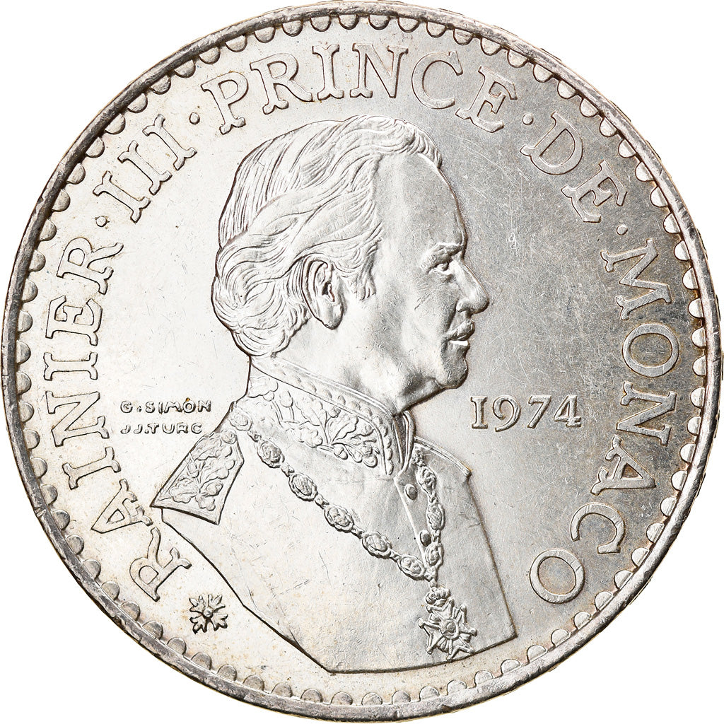 Coin, Monaco, Rainier III, 50 Francs, 1974, AU(50-53), Silver, KM:152.1