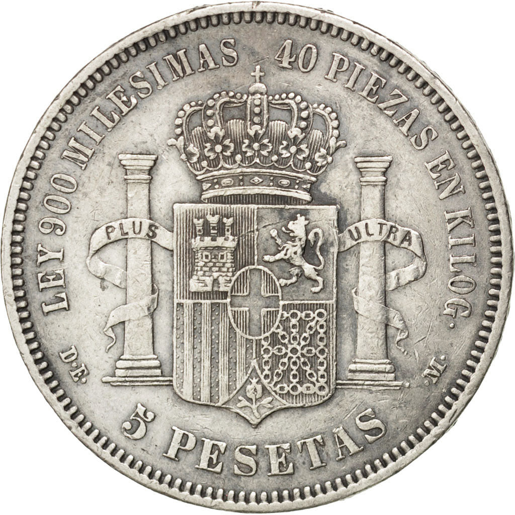 Spagna, Amadeao I, 5 Pesetas, 1871, BB, Argento, KM:666