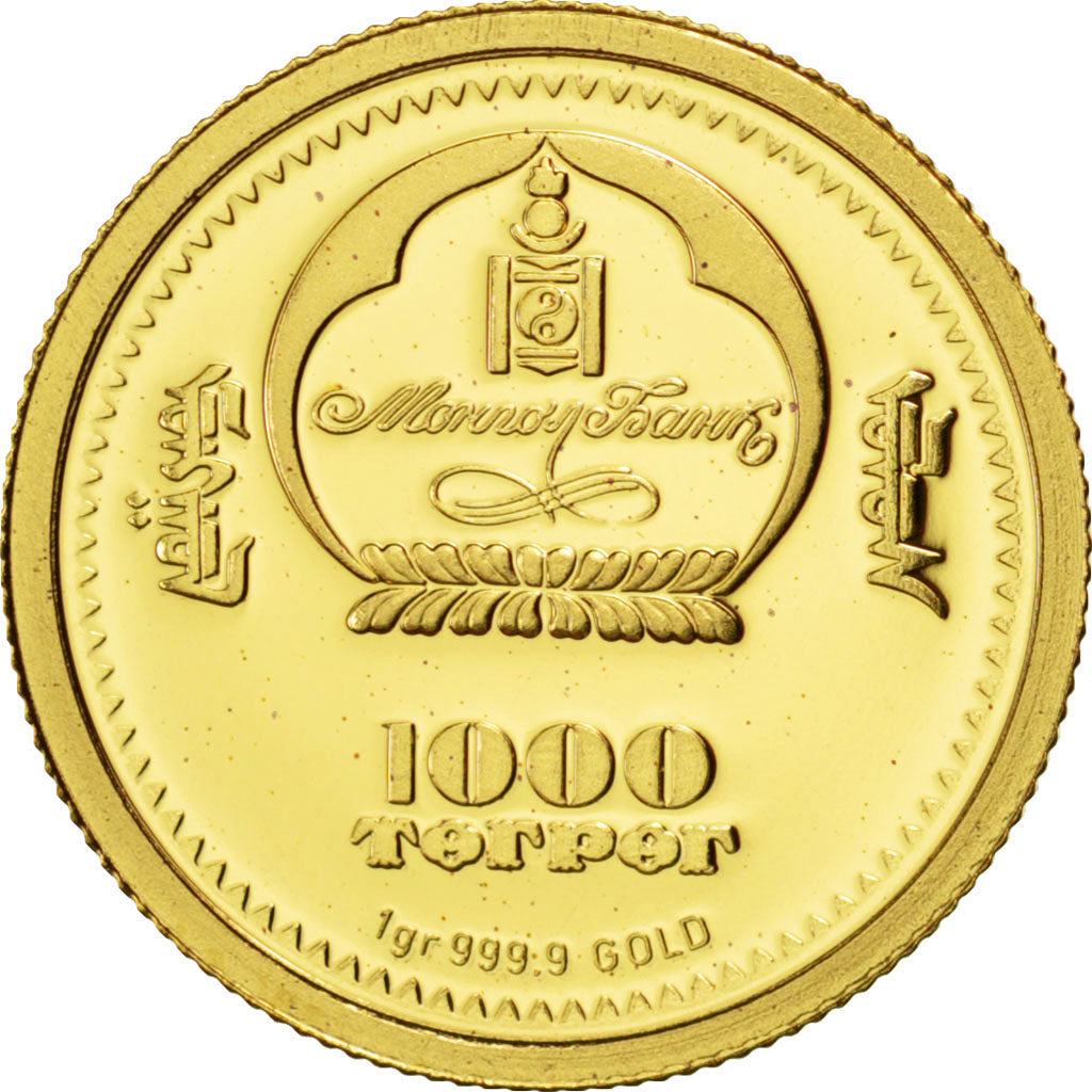 Mongolia, 1000 Tugrik, 2008, MS(64), Gold, 1.00